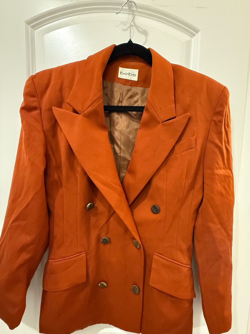 bebe Double-Breasted Orange Blazer with Gold Buttons - Picture 3 of 7
